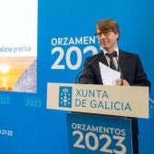 O conselleiro Miguel Corgos durante a presentaicón dos Orzamentos da Xunta 2023. EP