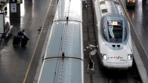 Trenes de AVE en una estaci&oacute;n.