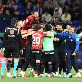 Los jugadores del Mallorca celebran el segundo gol ante el Villarreal
