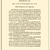 La primera página del primer decreto de libertad de imprenta de España La primera página del primer decreto de libertad de imprenta de España