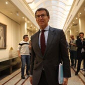 El líder del PP, Alberto Núñez Feijóo, a su llegada para participar en el pleno del Senado en Madrid