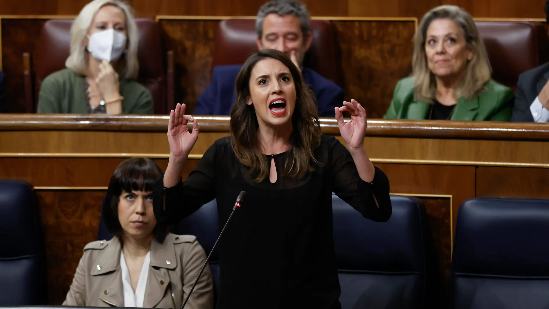 La ministra de Igualdad, Irene Montero, durante su intervención en la sesión de control al Gobierno este miércoles en el Congreso La ministra de Igualdad, Irene Montero, durante su intervención en la sesión de control al Gobierno este miércoles en el Congreso