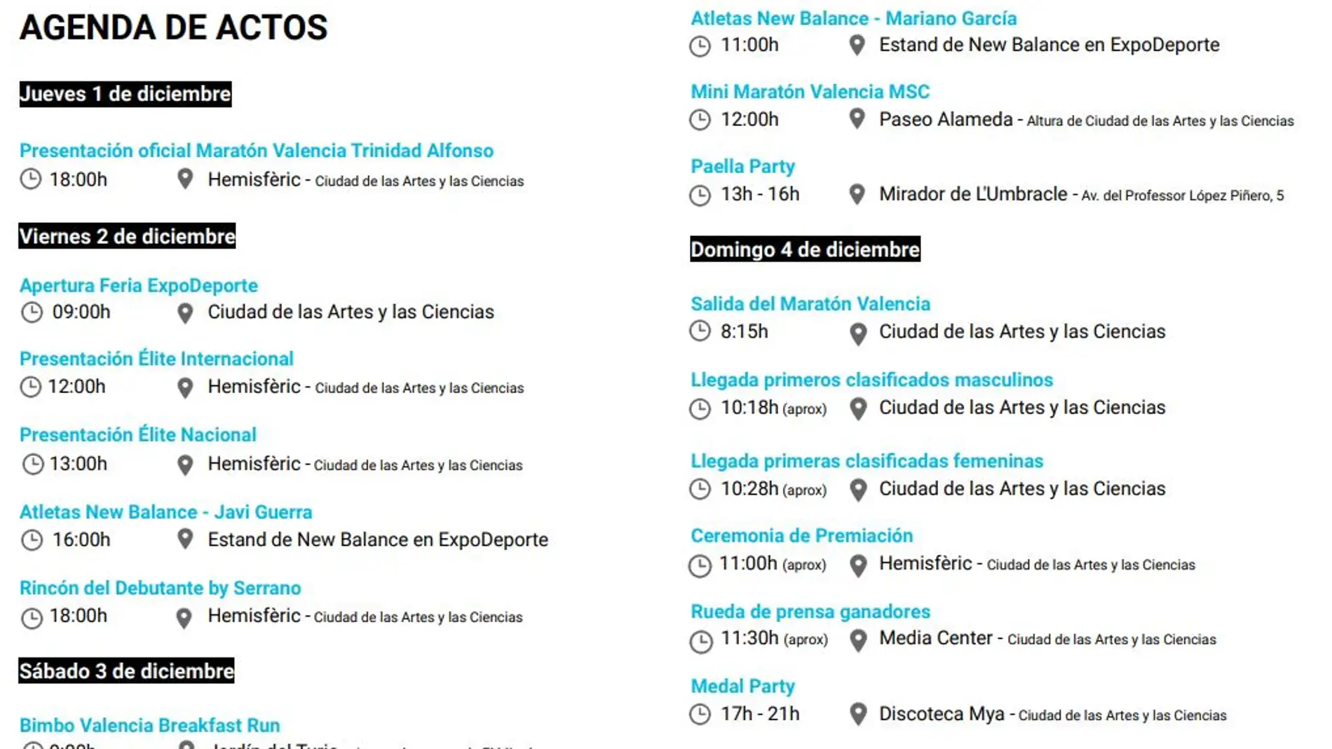 Esta es la Agenda del Maraton Trinidad Alfonso de Valencia 2022 Esta es la Agenda del Maraton Trinidad Alfonso de Valencia 2022