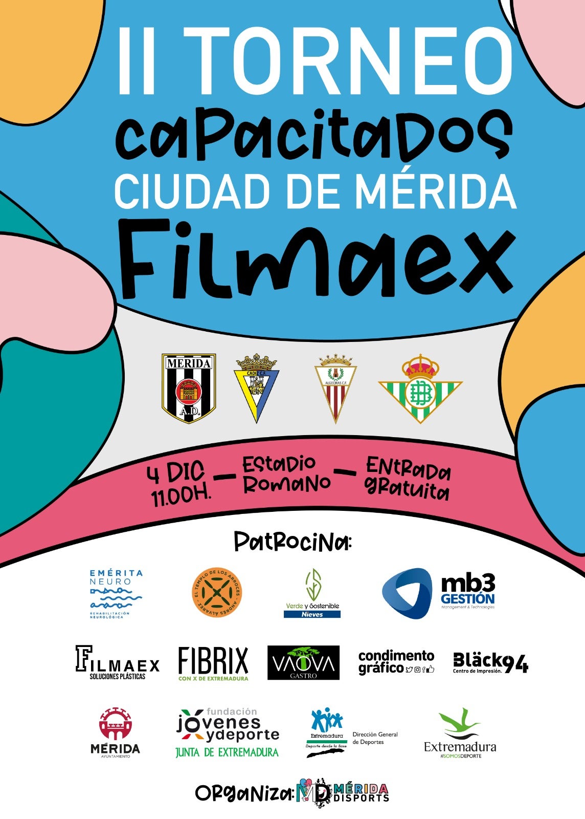 El II Torneo Ciudad de Mérida ‘CAPACITADOS’ Filmaex se celebrará este domingo 4 de diciembre en el Estadio Romano El II Torneo Ciudad de Mérida ‘CAPACITADOS’ Filmaex se celebrará este domingo 4 de diciembre en el Estadio Romano