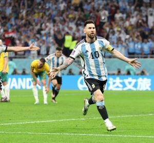 Messi celebra su gol a Australia Messi celebra su gol a Australia