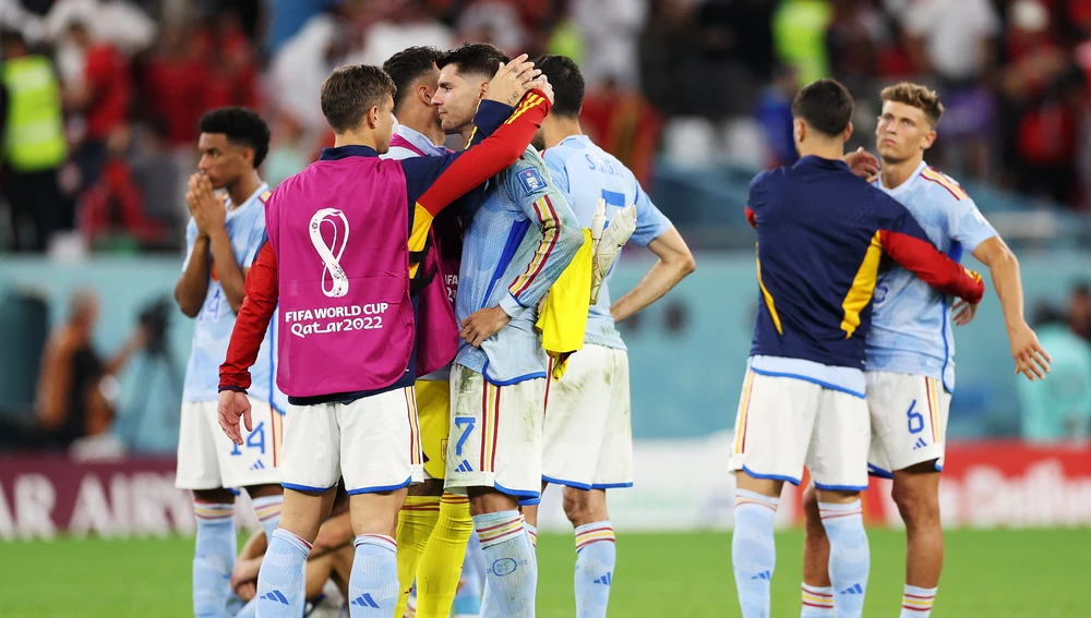 Los jugadores de España tras caer eliminados ante Marruecos
