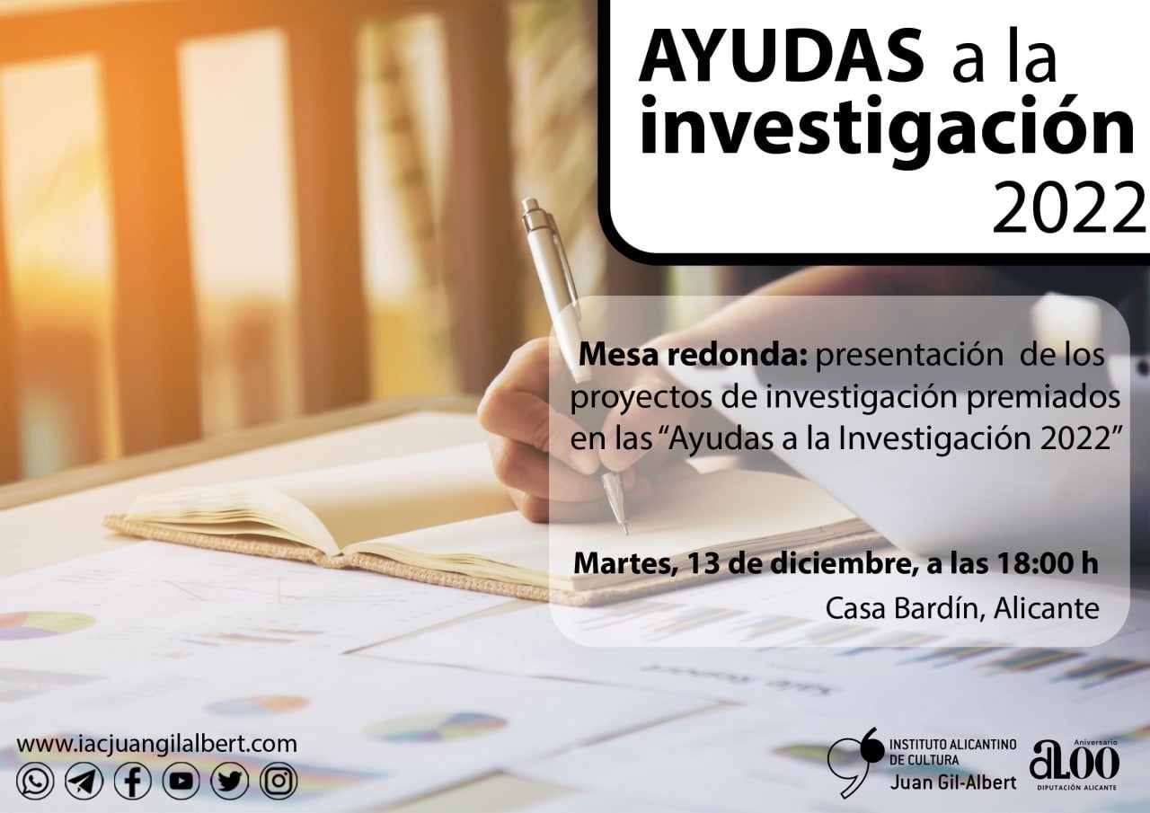 El Instituto Gil-Albert presenta Ayudas a la Investigación de 8000€ cada una El Instituto Gil-Albert presenta Ayudas a la Investigación de 8000€ cada una