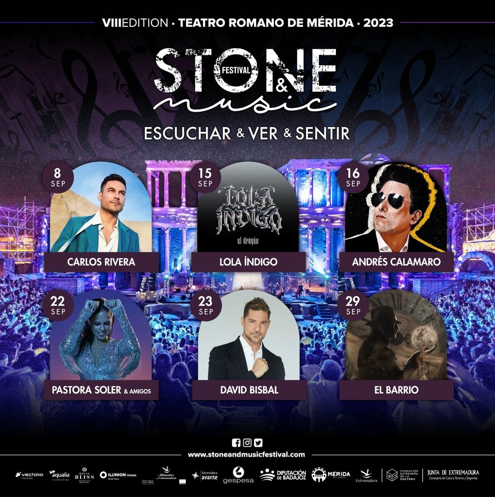 Calamaro, David Bisbal, Lola Índigo, Carlos Rivera, El Barrio y Pastora Soler, protagonistas del avance del cartel 2023 del STONE & MUSIC Festival Calamaro, David Bisbal, Lola Índigo, Carlos Rivera, El Barrio y Pastora Soler, protagonistas del avance del cartel 2023 del STONE & MUSIC Festival