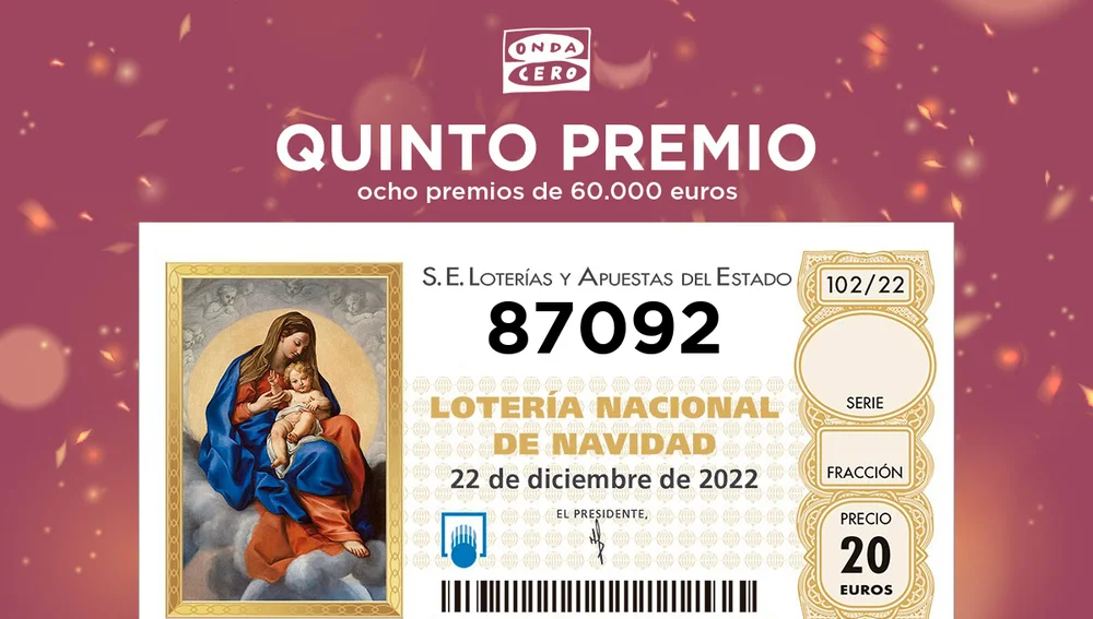 Octavo quinto premio de la Lotería de Navidad 2022: 87092