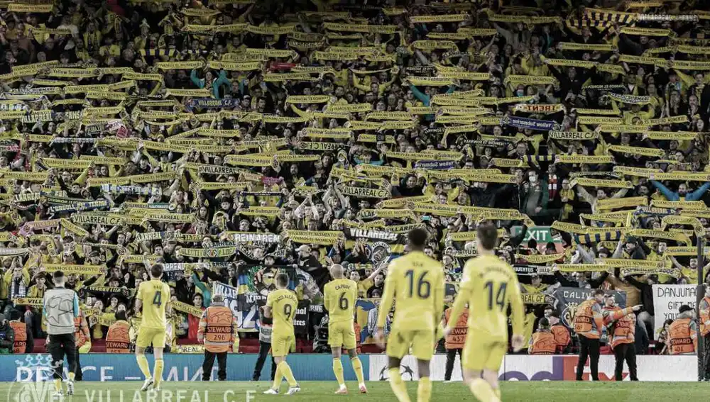 La afición del Villarreal en Liverpool