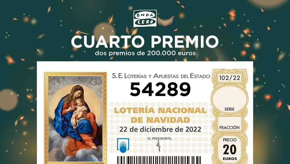 54289, primer cuarto premio de la Lotería de Navidad 54289, primer cuarto premio de la Lotería de Navidad