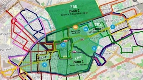Mapa de Zona de Bajas Emisiones de Elche. 