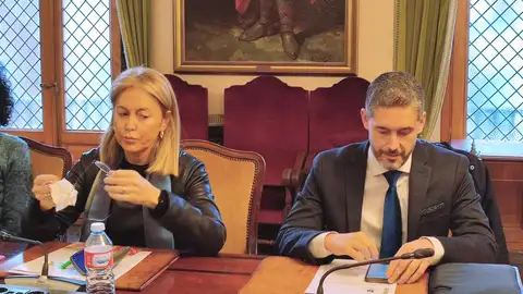 Cristina Coto y Hugo Huerta en un pleno del Ayuntamiento de Oviedo Cristina Coto y Hugo Huerta en un pleno del Ayuntamiento de Oviedo