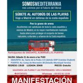Cartel que anuncia los dos autobuses gratuitos para asistir a la manifestación "Salvemos el Mediterráneo"