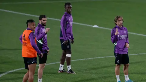 Los jugadores del Real Madrid Eder Militao, Nacho, Eduardo Camavinga y Luka Modric Los jugadores del Real Madrid Eder Militao, Nacho, Eduardo Camavinga y Luka Modric