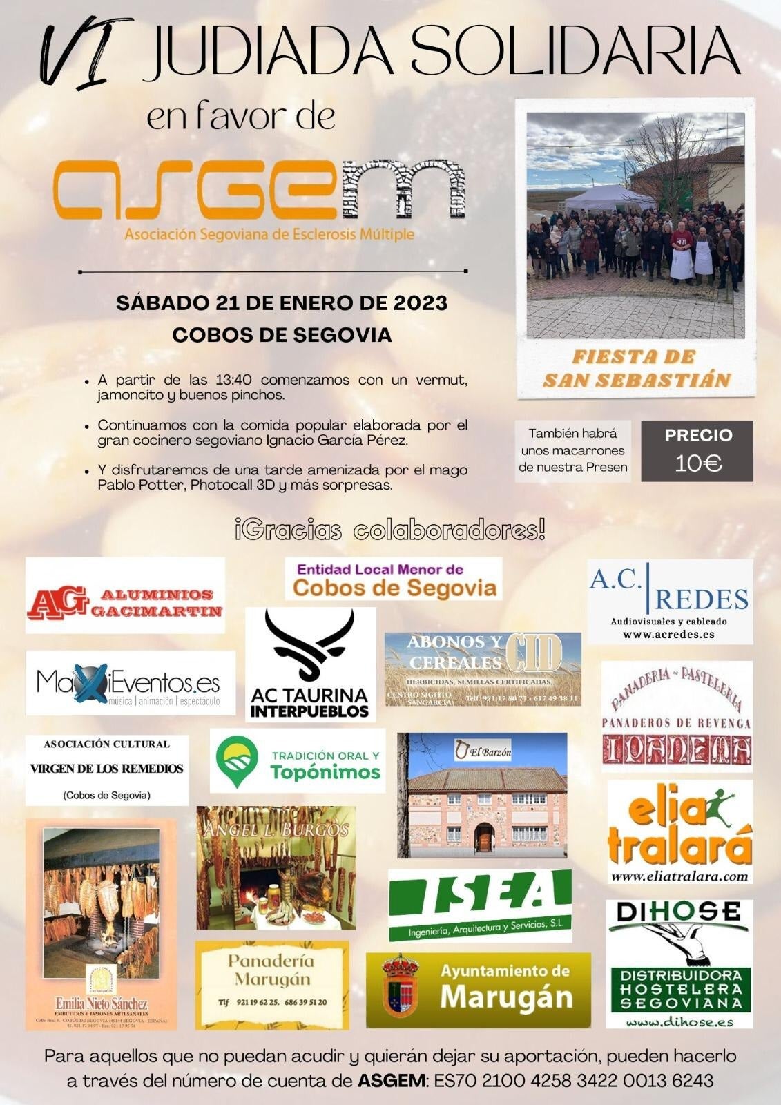 ASGEM organiza una judiada solidaria mañana sábado en Cobos de Segovia ASGEM organiza una judiada solidaria mañana sábado en Cobos de Segovia