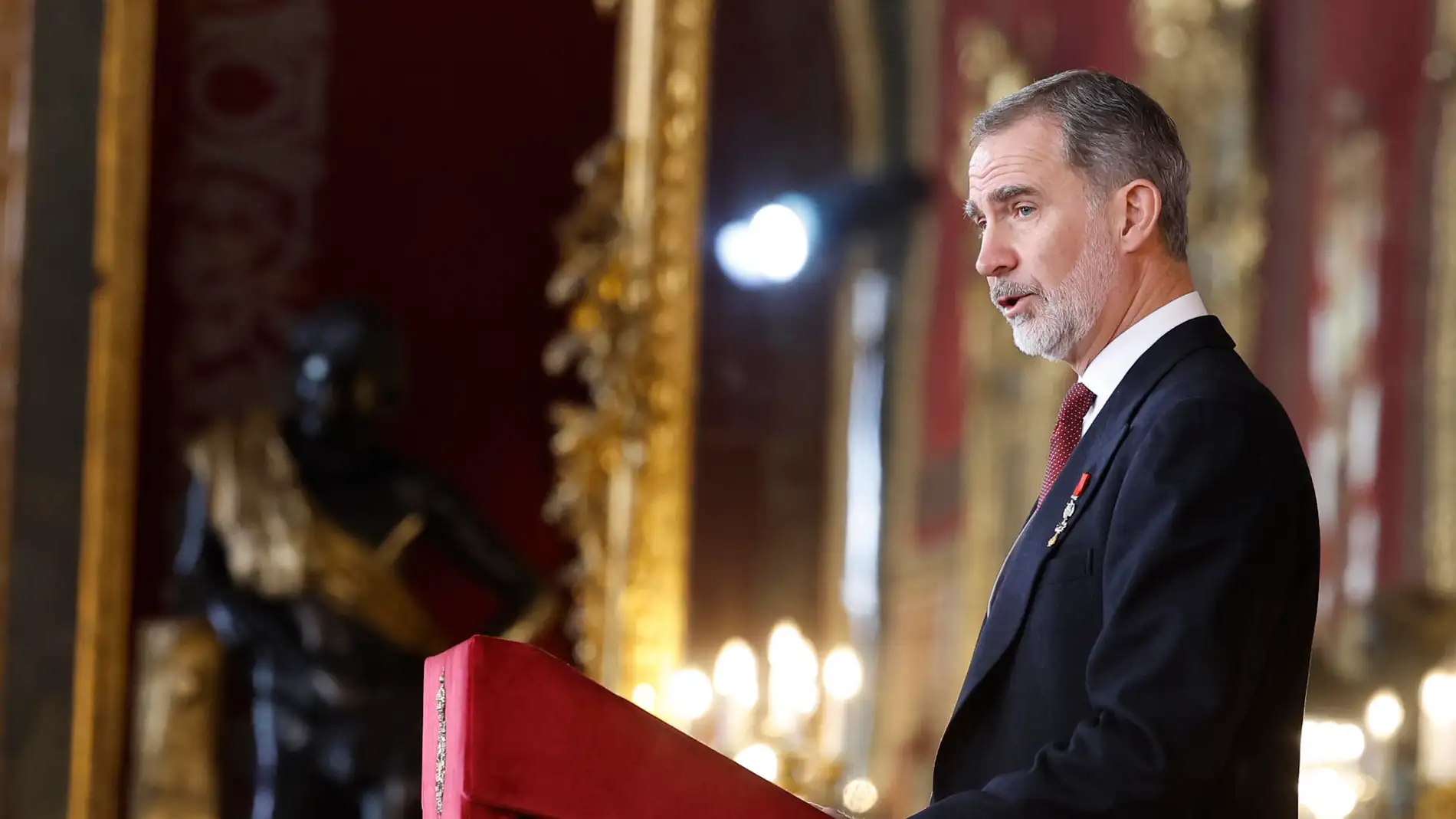 El rey Felipe VI, durante su discurso en el Palacio Real en Madrid. 