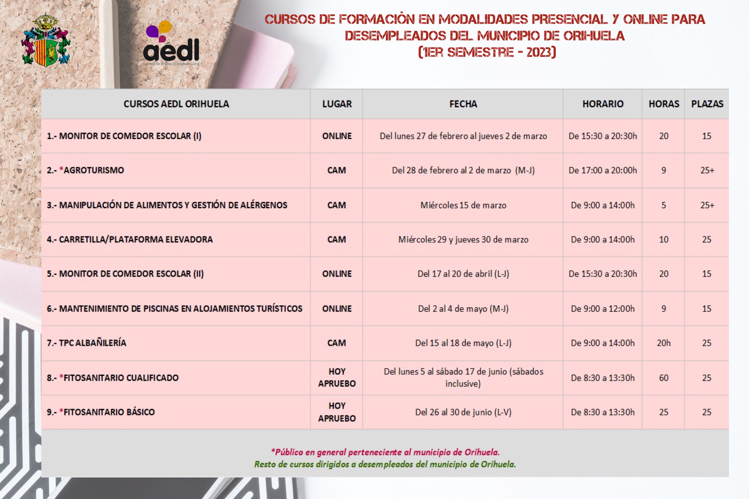 La Agencia de Empleo y Desarrollo Local de Orihuela organiza nueve cursos para desempleados La Agencia de Empleo y Desarrollo Local de Orihuela organiza nueve cursos para desempleados