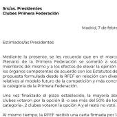 Carta de la Federación Española de Fútbol. 