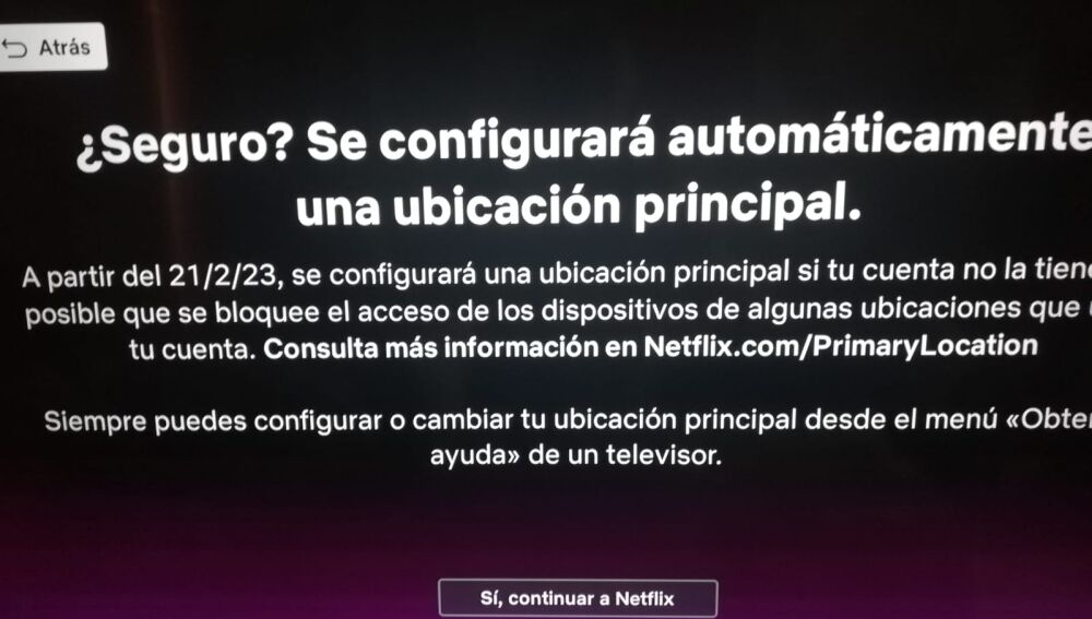 Mensaje de Netflix sobre las cuentas compartidas.