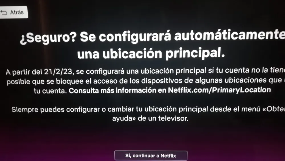 Mensaje de Netflix sobre las cuentas compartidas.