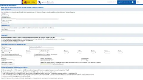 Así es el formulario de la Agencia Tributaria para pedir la ayuda de 200 euros Así es el formulario de la Agencia Tributaria para pedir la ayuda de 200 euros
