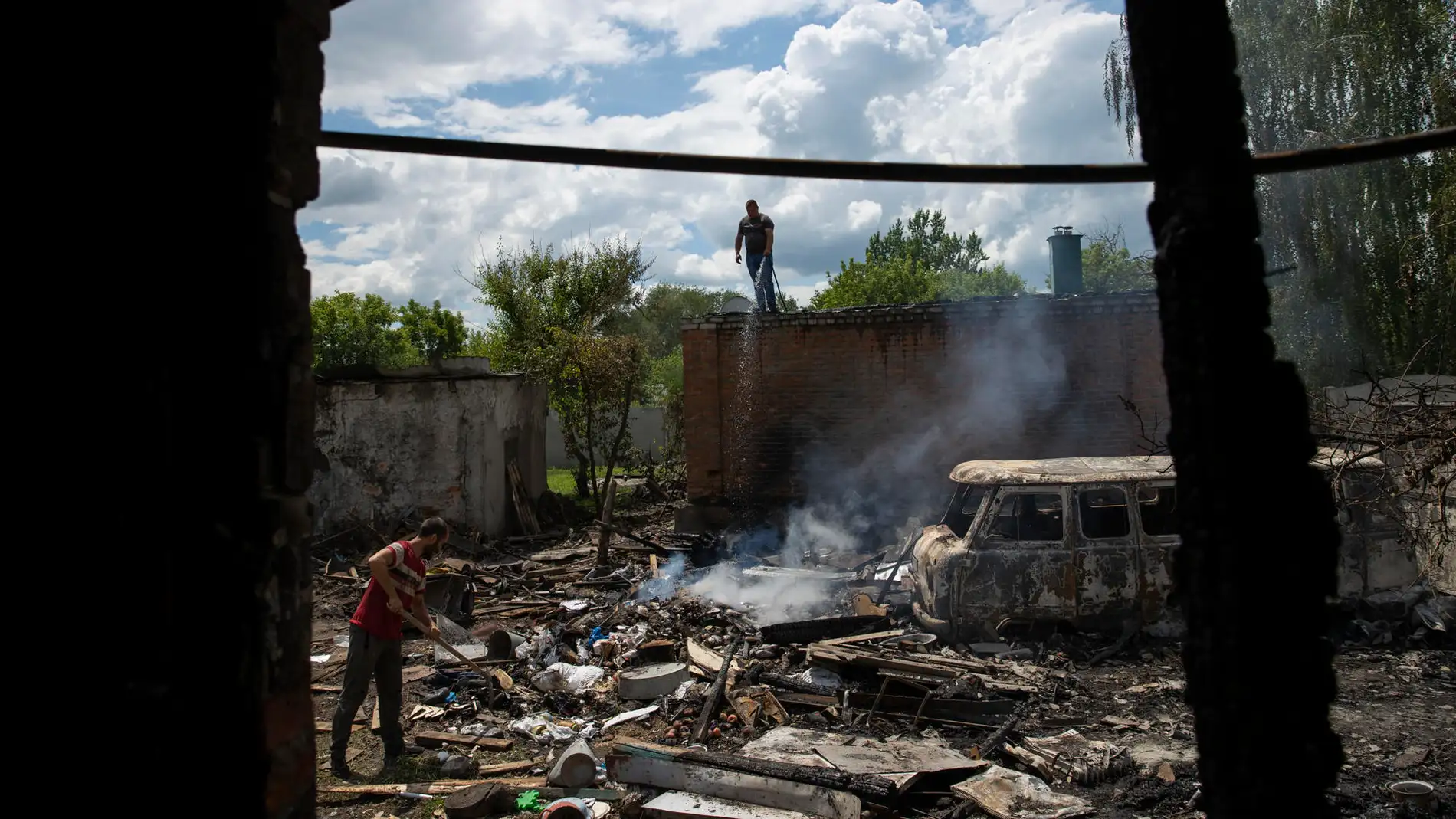 Localidad de la región de Lugansk tras un ataque ruso
