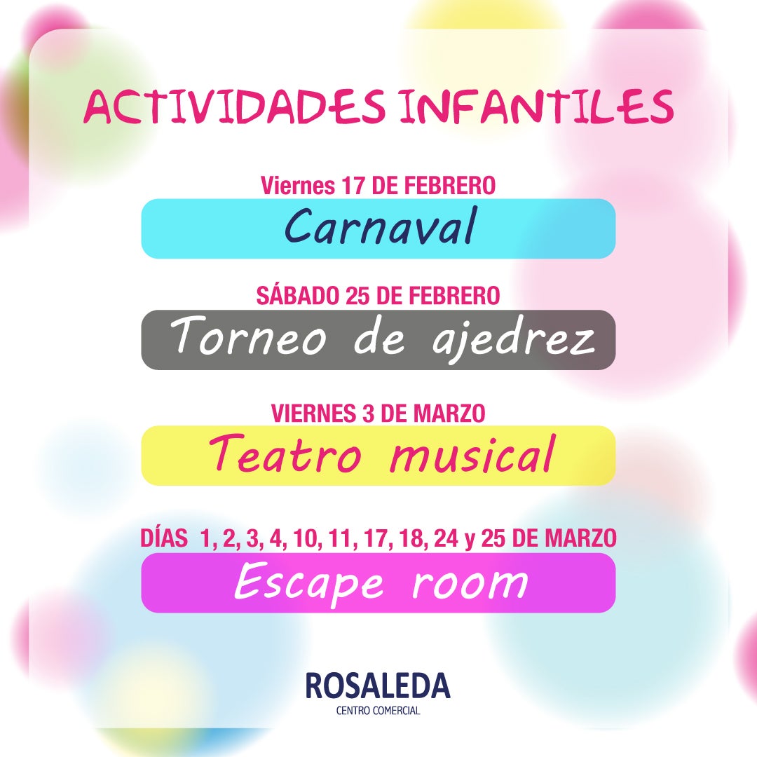 La agenda infantil del centro comercial Rosaleda se llena para los meses de febrero y marzo La agenda infantil del centro comercial Rosaleda se llena para los meses de febrero y marzo