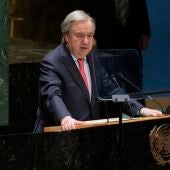 El secretario general de las Naciones Unidas, Antonio Guterres, durante su intervención en la Asamblea General de la ONU en Nueva York