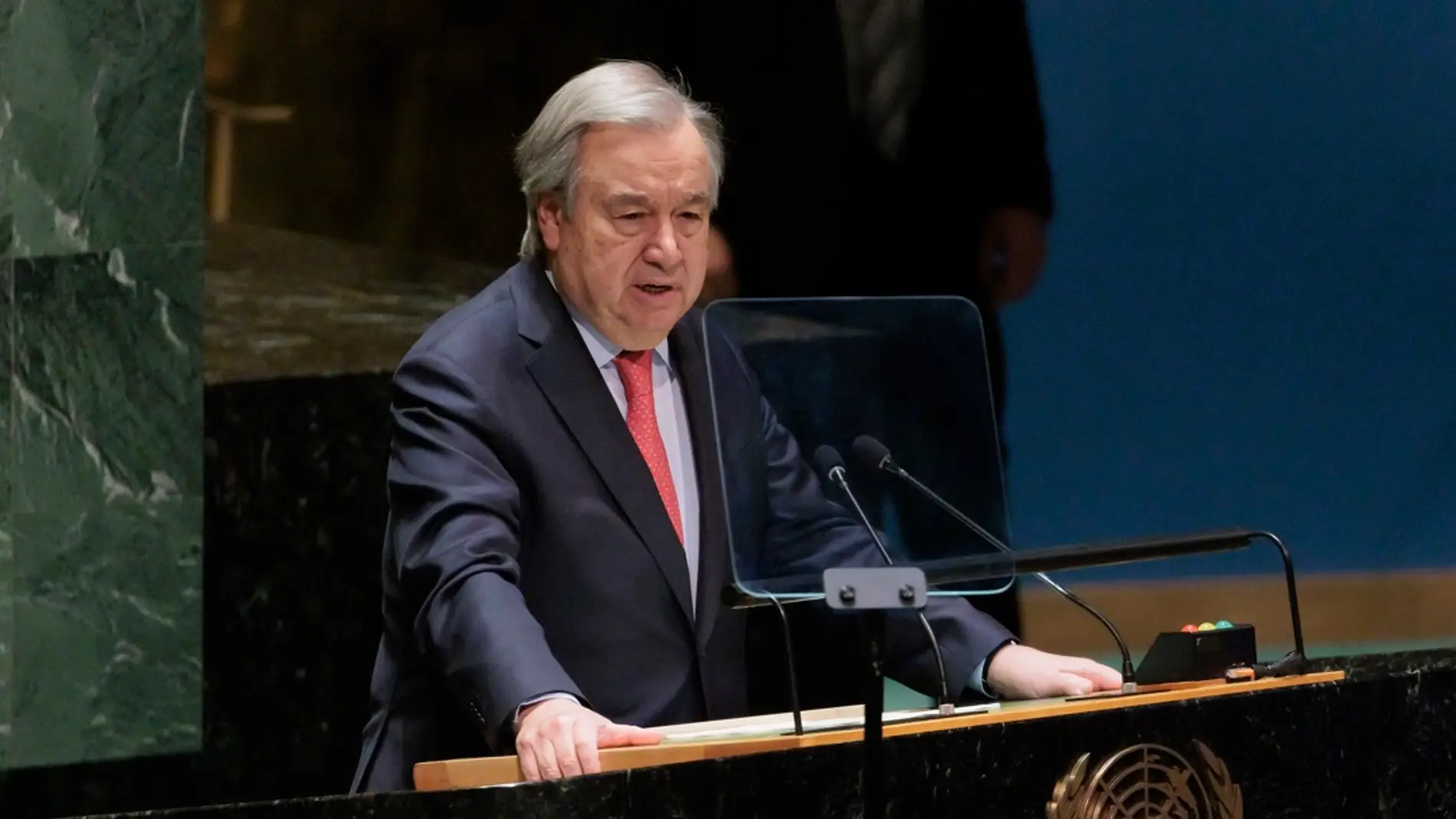 El secretario general de las Naciones Unidas, Antonio Guterres, durante su intervención en la Asamblea General de la ONU en Nueva York