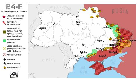 Mapa de la guerra en Ucrania, un año después