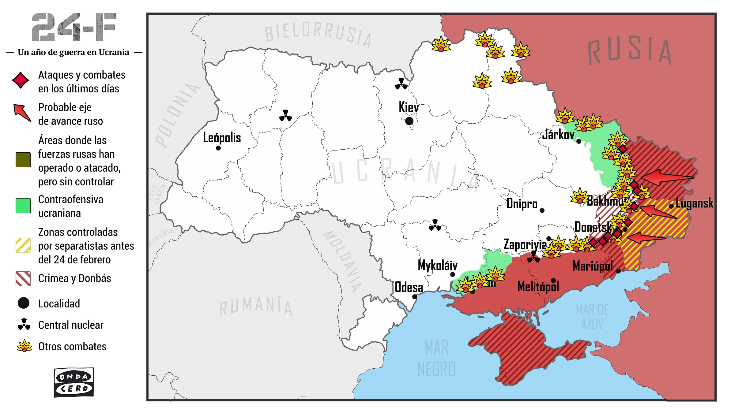 Mapa de la guerra en Ucrania, un año después Mapa de la guerra en Ucrania, un año después