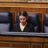  La ministra de Igualdad, Irene Montero, durante la sesión de tarde del pleno del Congreso de los Diputados, este martes en Madrid.
