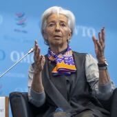 La presidenta del BCE, Christine Lagarde, durante una conferencia con motivo del Día Internacional de la Mujer