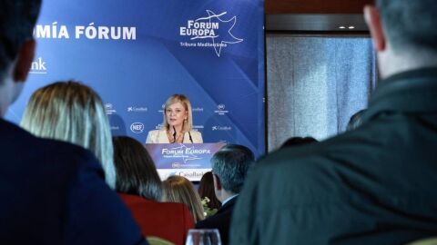 La consellera de Justicia, Gabriela Bravo, durante un desayuno informativo de Nueva Economía Fórum en València.