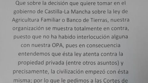 Nota de prensa de COAG contra la Ley de Agricultura Familiar o Banco de Tierras