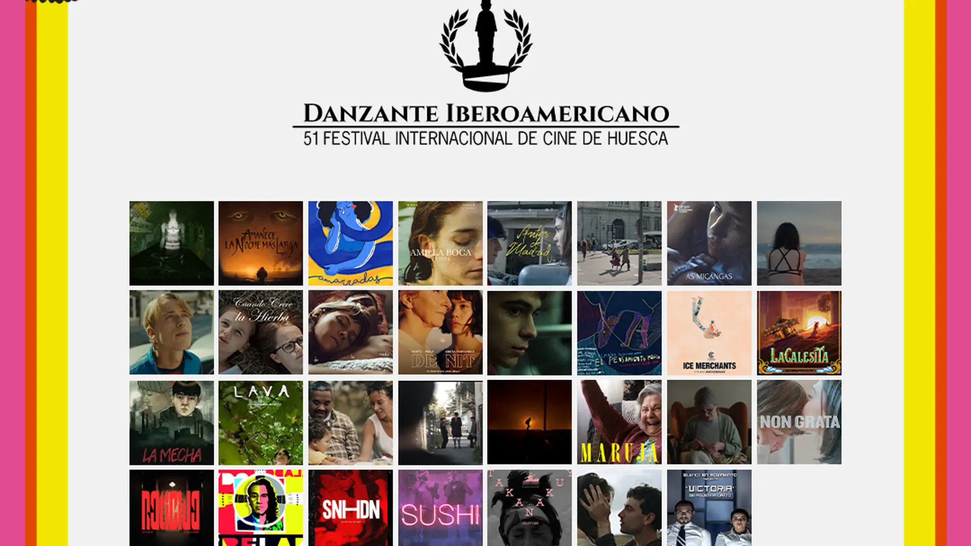 Cartel de los cortometrajes que optan el premio en categoría iberoamericana.