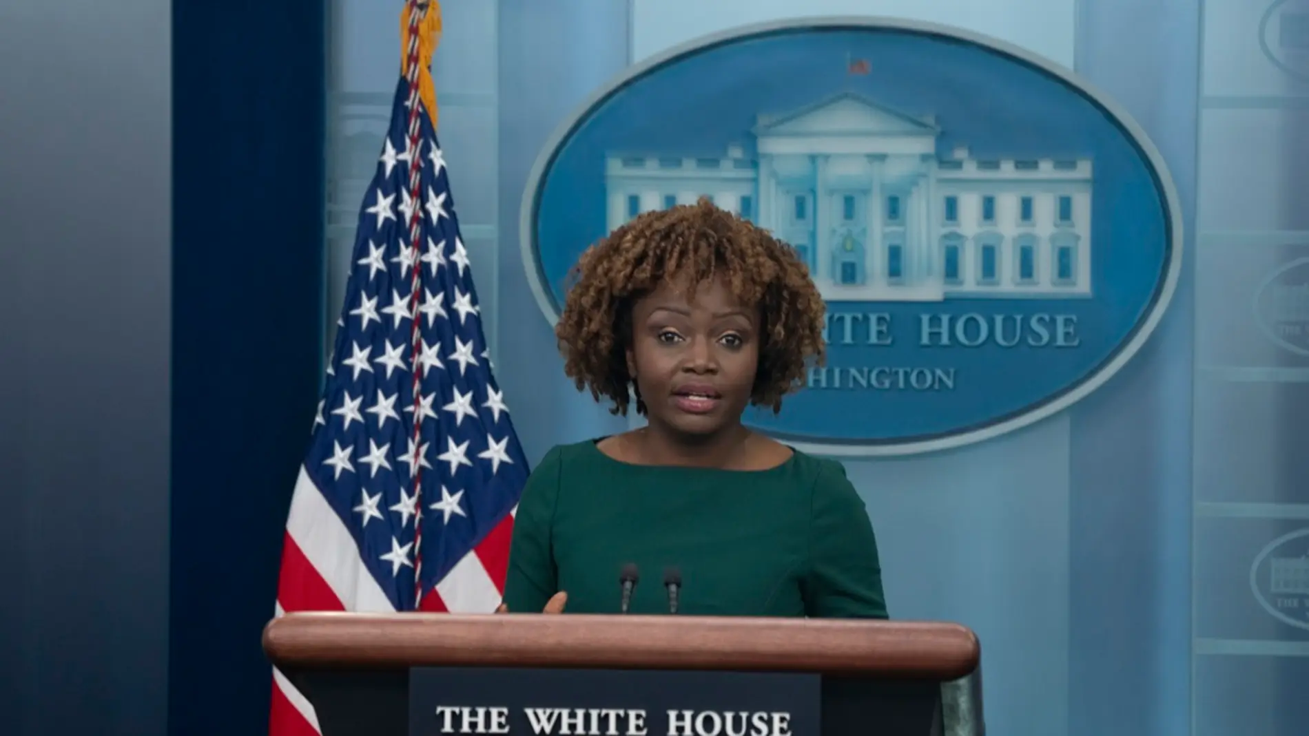 La Secretaria de Prensa de la Casa Blanca, Karine Jean-Pierre, realiza una conferencia de prensa en la Casa Blanca en Washington, DC, Estados Unidos.