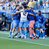 El Málaga celebrando el gol de Pablo Chavarría El Málaga celebrando el gol de Pablo Chavarría