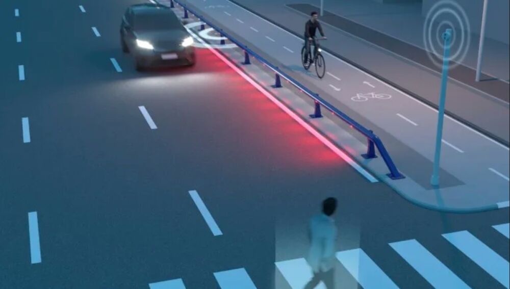 Simulación del balizamiento que se va a instalar en el puente del Bimil.lenari de Elche.