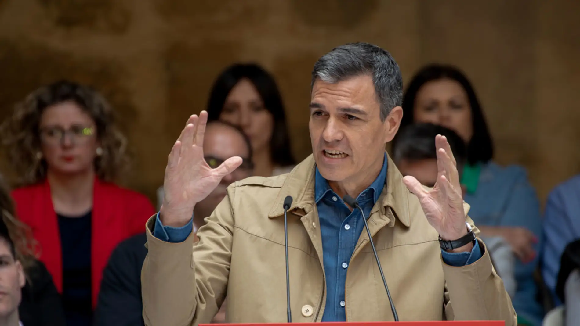Pedro Sánchez durante su intervención en la Convención en el Mundo Rural que se celebra este sábado en el Antiguo Hospital de Santiago en Úbeda (Jaén)