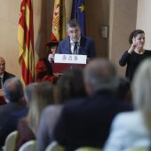 El presidente de Les Corts Valencianes, Enric Morera, durante el acto institucional del 25 d'Abril.