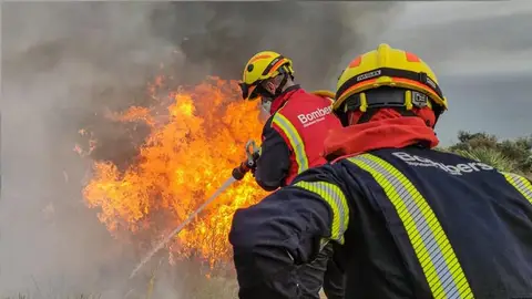 La lucha contra los incendios comienza mes y medio antes de lo normal Intervención de los bomberos en un incendio forestal.