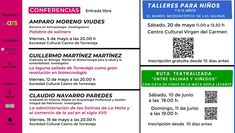 Cartel con las actividades de las VI Jornadas ‘Lagunas de Torrevieja y La Mata, paisaje cultural, historia y patrimonio’ 