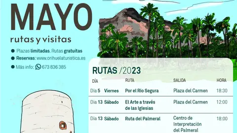 Rutas programadas por Turismo para el mes de mayo en Orihuela, Salzillo, naturaleza y patrimonio histórico-artístico rutas mayo