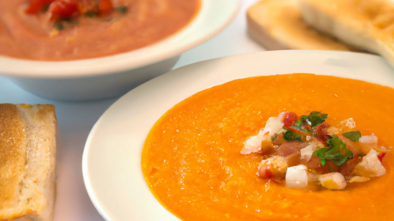 Un plato de salmorejo cordobés y un bol de gazpacho andaluz