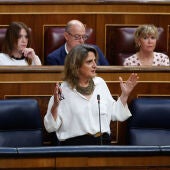 La vicepresidenta tercera y ministra para la Transición Ecológica y el Reto Demográfico, Teresa Ribera, en la sesión de control al Gobierno en el Congreso