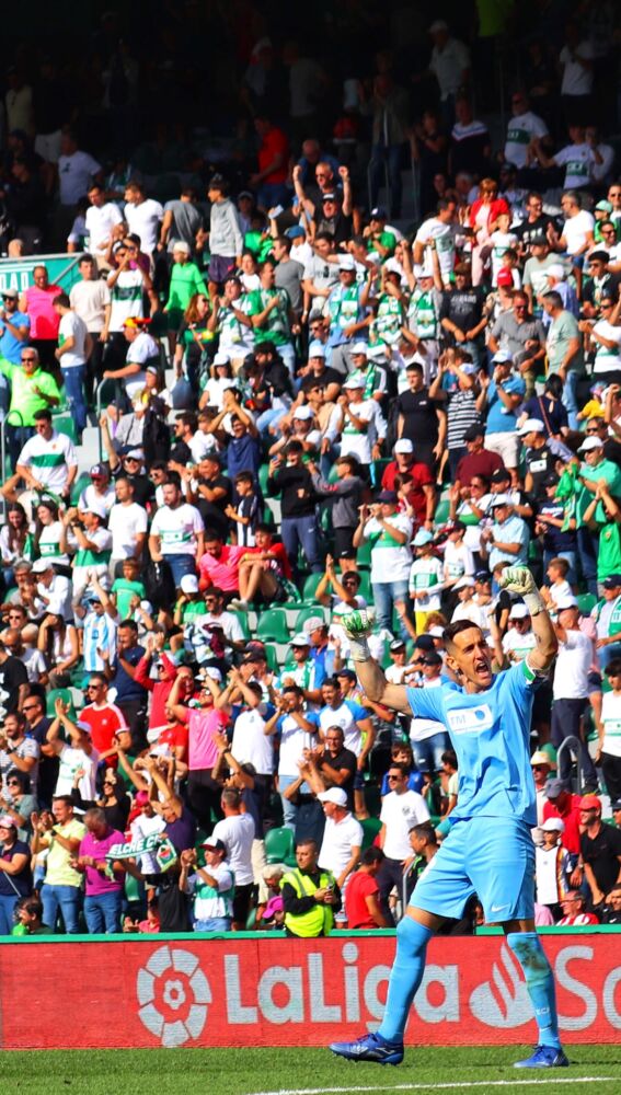 Edgar Badia celebra el gol de la victoria ante el Atlético de Madrid, en la temporada 22/23