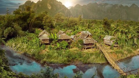 Poblado de Vang Vieng en Laos