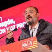 Javier Lambán, actual presidente de Aragón y candidato del PSOE a revalidar el cargo, al inicio de la campaña del 28M